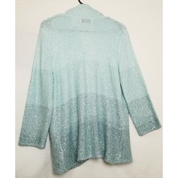 Alfred Dunner Sequined Cardigan Women's Blue Ombre 3/4 Sleeves Size Small - Picture 2 of 8